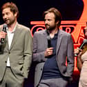 The Duffer brothers at an event to promote Stranger Things season 4