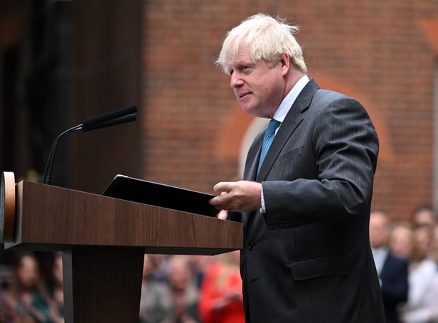 <p>British Prime Minister Boris Johnson delivers a farewell address before his official resignation at Downing Street</p>