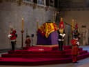 The Queen lying in state in Westminster Hall. 