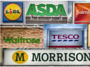 BRISTOL, ENGLAND - NOVEMBER 18:  In this composite image, the logos of the UK’s leading supermarkets (Left to right from top row) Lidl, Asda, Sainsbury’s (Middle row left to right) Waitrose, Tesco and Aldi and bottom row Morrisons (Photo by Matt Cardy/Getty Images)