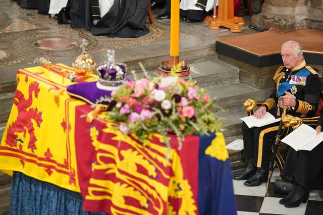 King Charles III in attendance at his mother Queen Elizabeth II’s funeral 