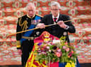 King Charles III looked on as the Lord Chamberlain conducted the Wand of Office at Queen Elizabeth II’s Committal service.