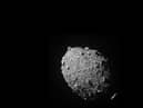 Asteroid moonlet Dimorphos as seen by the DART spacecraft 11 seconds before impact (Credits: NASA/Johns Hopkins APL)