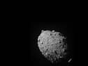 Asteroid moonlet Dimorphos as seen by the DART spacecraft 11 seconds before impact (Credits: NASA/Johns Hopkins APL)