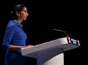 Britain’s Home Secretary Suella Braverman addresses delegates on the third day of the annual Conservative Party Conference. Credit: Getty Images