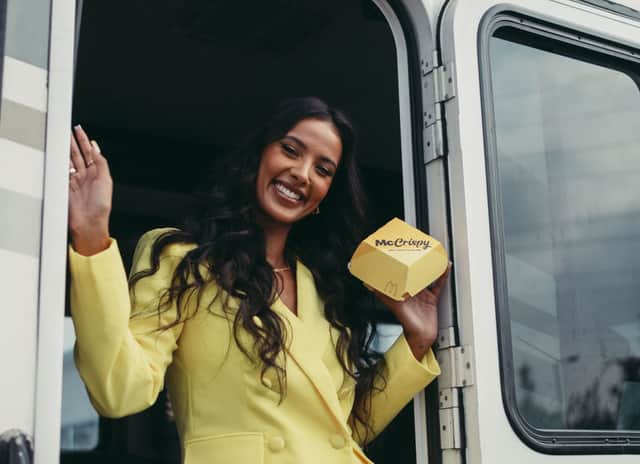Next week will see the McCrispy advert air on small screens across the UK, featuring celebrity talent for the first time since 2000 including TV presenter Maya Jama (pictured).