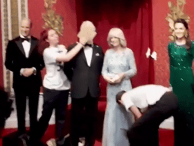 Protestors hit the waxwork of King Charles III