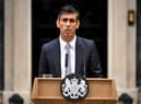 British Prime Minister Rishi Sunak makes a statement after taking office outside Number 10 in Downing Street on October 25, 2022 in London, England. Rishi Sunak will take office as the UK's 57th Prime Minister today after he was appointed as Conservative leader yesterday. He was the only candidate to garner 100-plus votes from Conservative MPs in the contest for the top job. He said his aim was to unite his party and the country. (Photo by Leon Neal/Getty Images)