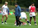 England head coach Eddie Jones looks on during the England captain's run at Pennyhill Park, Bagshot yesterday