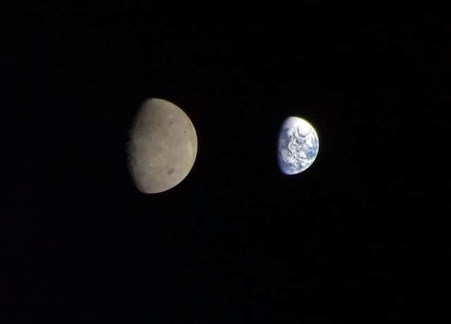 Wish you were here? The image sent back to NASA from the Orion appears to show the Moon eclipsing the Earth.