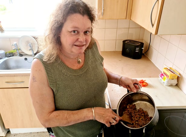 <p>Alison Preest with food she has made for her YouTube channel ‘cooking on benefits’.  A savvy mum reveals the shopping and cooking hacks that enable her to cook meals for her family for as little - as 75p. </p>