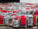 Letter and parcels pile up outside the Royal Mail centre in Bristol. Due to the postal strike along with the busy festive period lots of cages are seen outside the mail centre. Many of these parcels have been left outside for at least 17 hours.