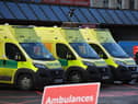 Ambulances parked outside Manchester Royal Infirmary on December 21, 2022.