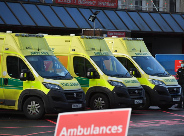 <p>Ambulances parked outside Manchester Royal Infirmary on December 21, 2022.</p>