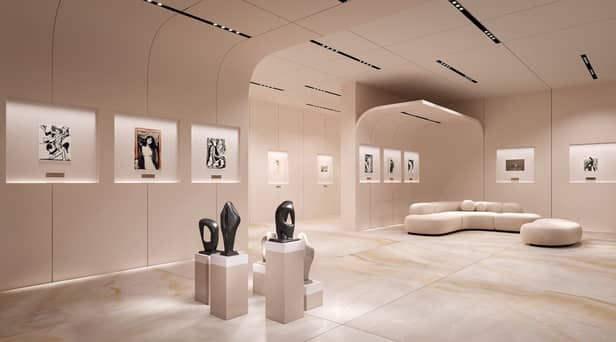 Art gallery pictured in the $40 million luxury underground bunker.