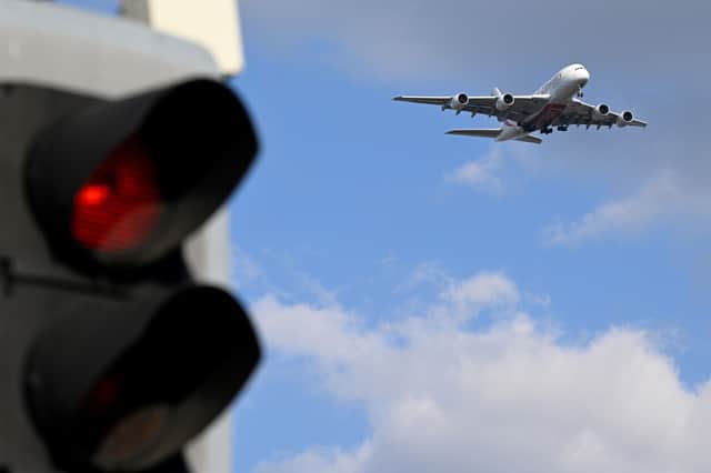 Emirates’ Airbus A3800-800 airliner approaches Heathrow international airport, where Border Force agents discovered a package contaminated with uranium in December