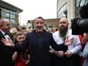 Michael Flatley, star of Riverdance and Lord of the Dance is mobbed by fans as he makes an appearance during the opening day of the World Irish Dancing Championships at the Waterfront Hall on April 10, 2022 in Belfast