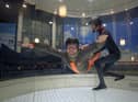 Richard Gullick tries out indoor skydiving at the Bear Grylls Adventure, Birmingham.