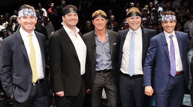 (L-R) Filmmakers Jon Hurwitz and Hayden Schlossberg actor Billy Zabka, filmmaker Josh Heald, and actor Ralph Macchio will be shutting the doors of the dojo as Cobra Kai comes to an end (Credit: Getty Images)