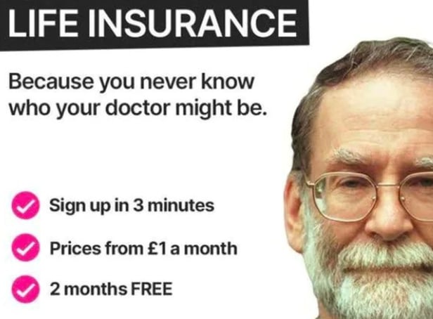 <p>The offending advertisement features the image of one of Britain’s most notorious serial killers (Image: DeadHappy)</p>