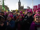  Representatives of National Education Union (NEU), Communication Workers Union (CWU) and the public-service union Unison join a rally by the University and College Union (UCU).