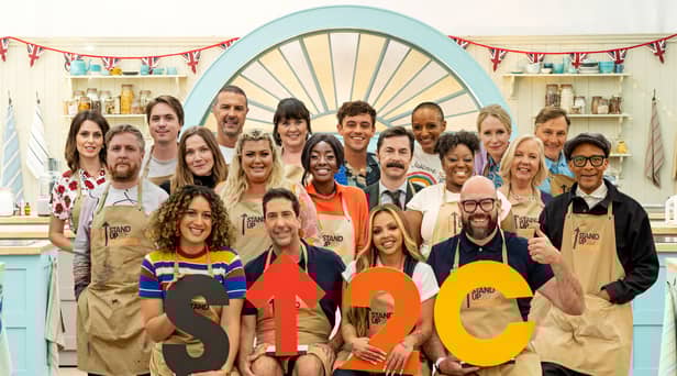 Pictured is the Celebrity GBBO line-up for 2023. Back Row - Ellie Taylor, Joe Thomas, Paddy McGuinness, Coleen Nolan, Tom Daley, Adele Roberts. Lucy Beaumont, David Morrissey. Middle Row - Tim Key, Jessica Hynes, Gemma Collins, AJ Odudu, Mike Wozniak, Judi Love, Deborah Meaden, Jay Blades. Front Row - Rose Matafeo, David Schwimmer, Jesy Nelson, Tom Davis. Pic: Channel 4
