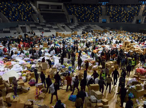<p>Azerbaijanis collect humanitarian aid to help those affected by Monday's massive 7.8-magnitude earthquake that struck Turkey and Syria</p>