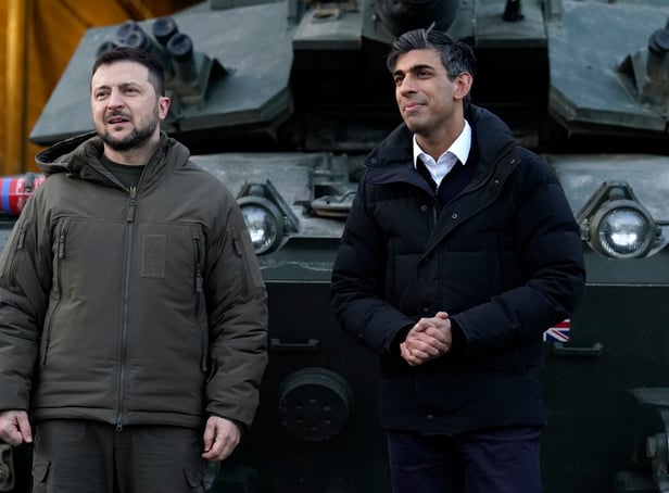 <p>Prime Minister Rishi Sunak and Ukrainian President Volodymyr Zelensky visit a a military facility</p>