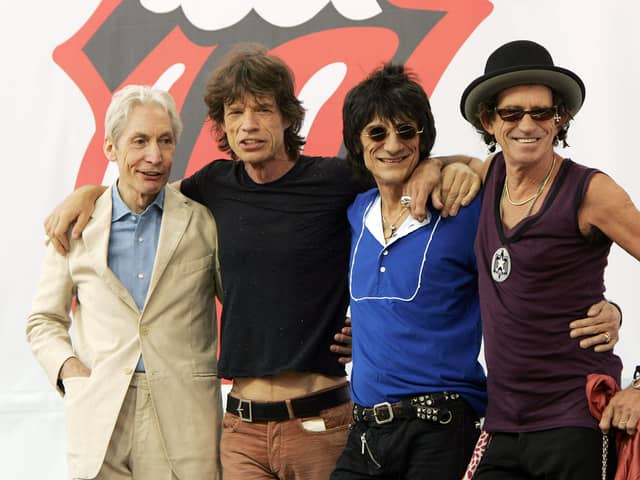 Charlie Watts, Mick Jagger, Ron Wood, and Keith Richards of The Rolling Stones. (Photo by Scott Gries/Getty Images)