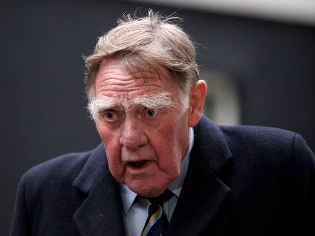 Sir Bernard Ingham arrives in Downing Street to attend a party to celebrate the 85th birthday of Baroness Thatcher on October 14, 2010  (Photo by Oli Scarff/Getty Images)