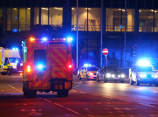 <p> Emergency services arrive  close to the Manchester Arena on May 23, 2017. (Photo by Dave Thompson/Getty Images)</p>