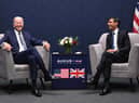 US President Joe Biden and British Prime Minister Rishi Sunak participate in a bilateral meeting during the AUKUS summit on March 13, 2023 in San Diego, California. President Biden hosts British Prime Minister Rishi Sunak and Australian Prime Minister Anthony Albanese in San Diego for an AUKUS meeting to discuss the procurement of nuclear-powered submarines under a pact between the three nations. (Photo by Leon Neal/Getty Images)