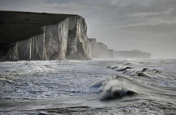 The Seven Sisters white cliffs at Cuckmere Haven in East Sussex. (Photo by Jeff Overs/BBC News & Current Affairs via Getty Images)