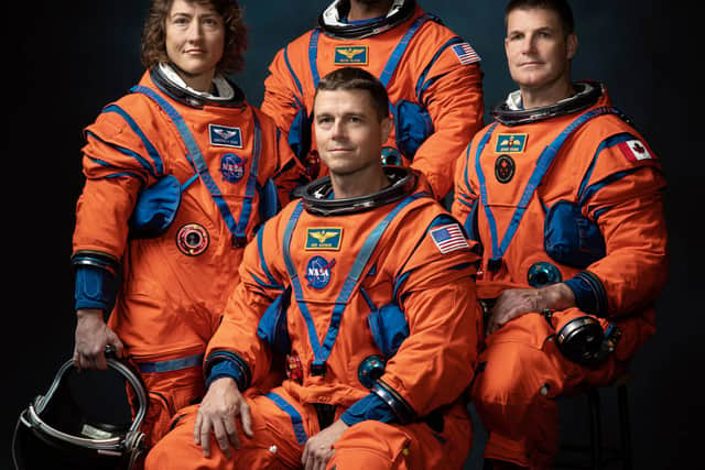 Official crew portrait for Artemis II, from left: NASA Astronauts Christina Koch, Victor Glover, Reid Wiseman, Canadian Space Agency Astronaut Jeremy Hansen. PHOTOGRAPHER: Josh Valcarcel