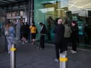 Shoppers queue up at Aldi in Ancoats, Manchester today to buy the new flavours of the viral energy drink Prime, which is limited to one flavour per customer (SWNS)