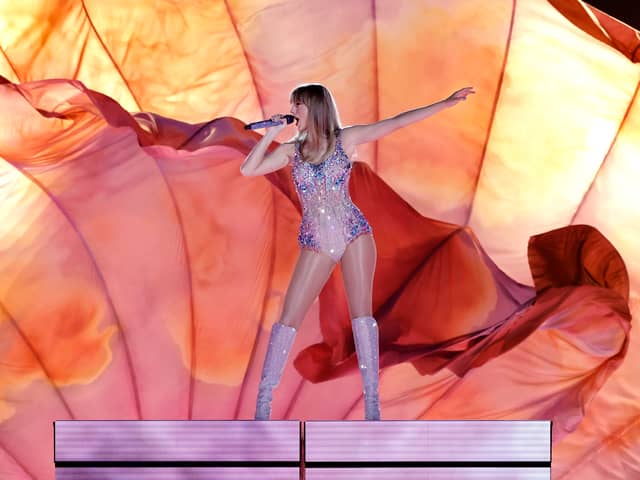 GLENDALE, ARIZONA - MARCH 17: (Editorial use only and no commercial use at any time.  No use on publication covers is permitted after August 9, 2023.) Taylor Swift performs onstage for the opening night of "Taylor Swift | The Eras Tour" at State Farm Stadium on March 17, 2023 in Swift City, ERAzona (Glendale, Arizona). The city of Glendale, Arizona was ceremonially renamed to Swift City for March 17-18 in honor of The Eras Tour. (Photo by Kevin Winter/Getty Images for TAS Rights Management)