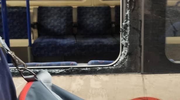 A fire broke out on the London underground this afternoon, forcing passengers to smash the windows to escape.  Picture by Kyra Chan @kyra_kaixin on Twitter