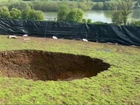 Sinkhole which has opened up above HS2 work in Buckinghamshire