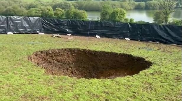 Sinkhole which has opened up above HS2 work in Buckinghamshire