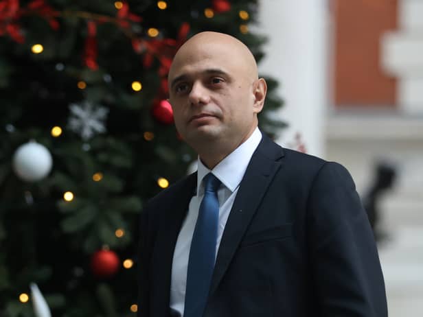 LONDON, ENGLAND - DECEMBER 19: Sajid Javid, U.K. health secretary, arrives at the BBC for the Andrew Marr Show on December 19, 2021 in London, England. Marr, a veteran political journalist, is leaving the BBC after 20 years, and his Sunday morning interview programme will be temporarily taken over by Sophie Raworth starting January 9. (Photo by Hollie Adams/Getty Images)