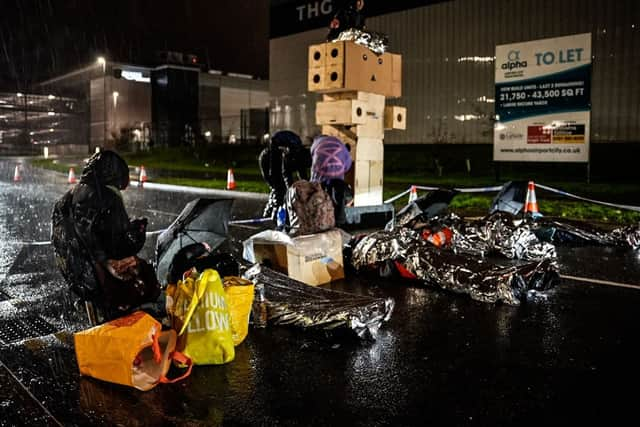 Protesters at an Amazon site.