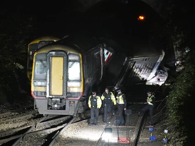 The scene near Fisherton Tunnel between Andover and Salisbury where a train heading to Bristol crashed