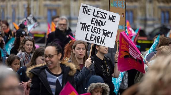 Teachers have warned of another fresh wave of strikes in July if the government does not meet their demands on pay. (Photo by Hesther Ng/SOPA Images/LightRocket via Getty Images)