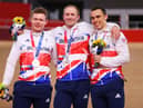 Silver medalists Jack Carlin, Jason Kenny and Ryan Owens of Team Great Britain, pose on the podium during the medal ceremony (Getty Images)