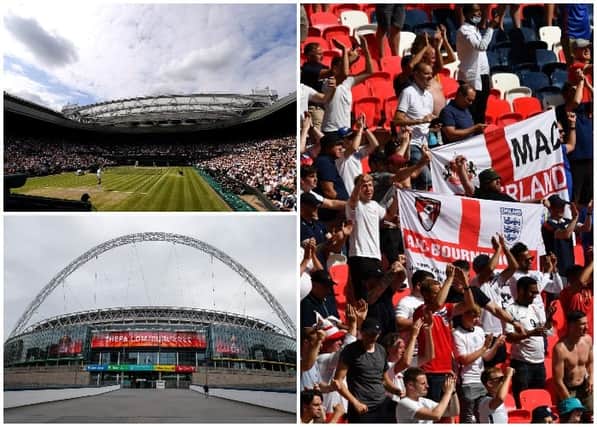 The Wimbledon finals will be contested in front of capacity crowds and 40,000 fans will be allowed in Wembley for its final Euro 2020 fixtures (Getty Images)