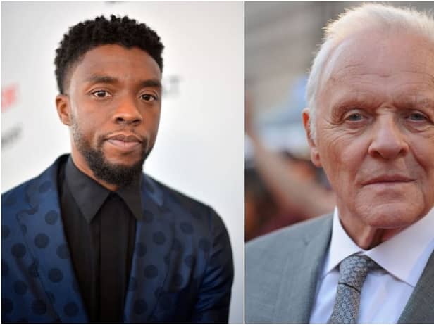 In his acceptance speech, Hopkins (right) said 'I want to pay tribute to Chadwick Boseman, who was taken from us far too early' (Photos: Getty Images)