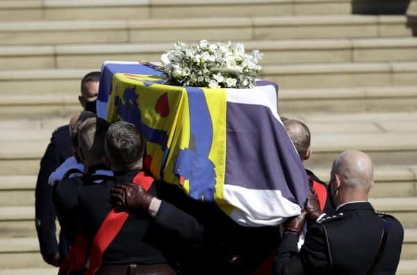 Philip’s coffin was carried on a custom-built Land Rover Defender hearse designed by the duke and modified over 16 years