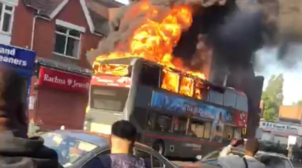 Watch the moment a National Express bus burst into flames following an arson attack