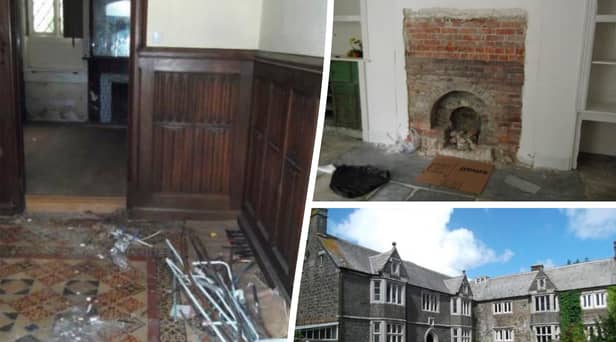 These pictures show the 'war zone' that greeted a family arriving for the first time at their historic Â£1.5m manor home - after the seller 'gutted' it before completion