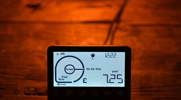 A smart meter displaying electricity usage is seen in a domestic property in south London.  Photo for illustrative purposes.